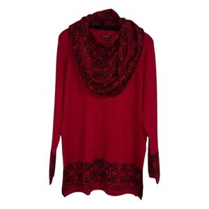 Lety & Me Red Black Paisley Print Cowl Neck Sweater Scarf Set‎ Women XL